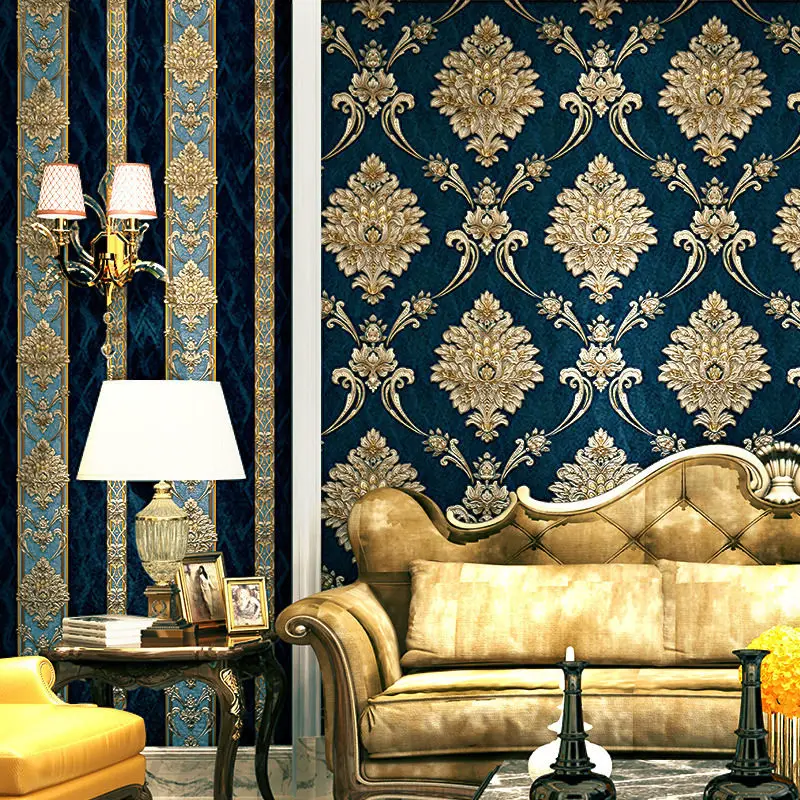 European Style Blue Damask 3D  - Luxury Lifestyle Wallpaper ulasan dan harga