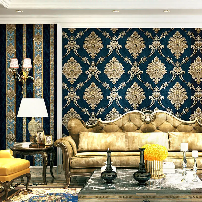 European Style Blue Damask 3D  - Luxury Lifestyle Wallpaper ulasan dan harga